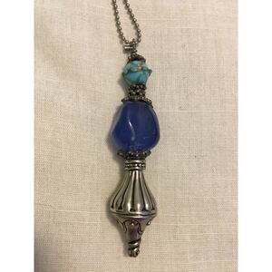 Blue Bead, Purple Stone & Silver Tone Light or Ceiling Fan Pull Chain. 3.75"